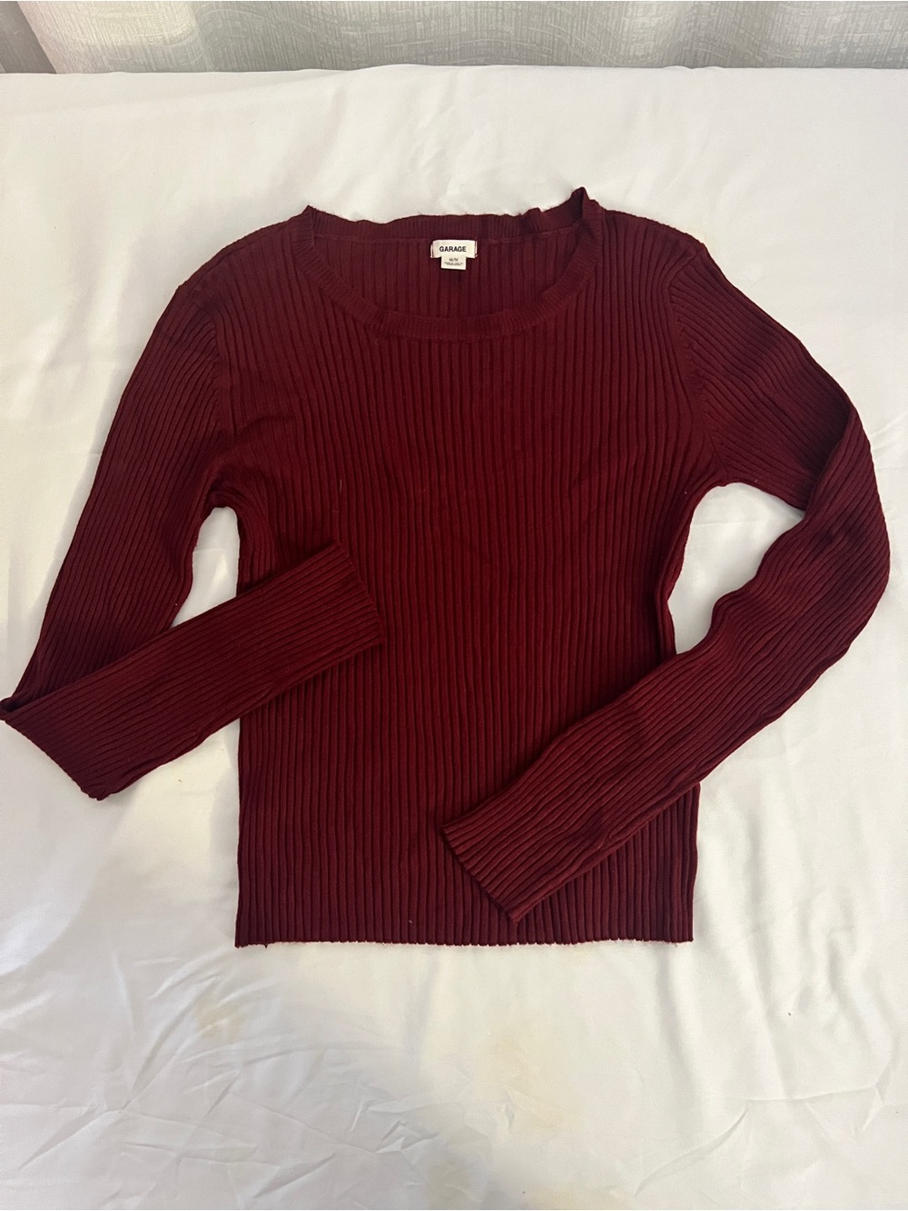 Garage Women's Burgundy Ribbed Long-Sleeve Top SIZE MEDIUM